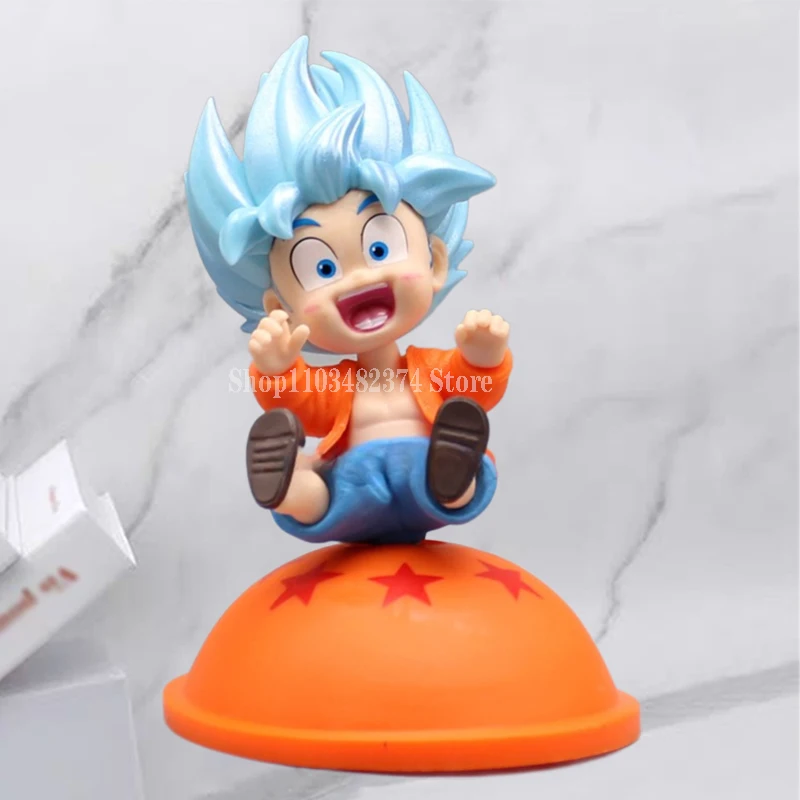 

13cm Anime Dragon Ball Z Action Figurine Blue Son Goku Smiley Figure Childhood Doll Kawaii Sitting Model PVC Collection Toy Gift