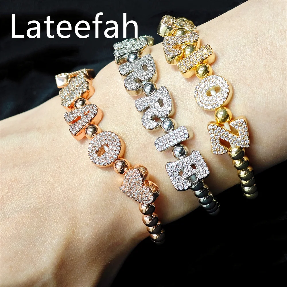 Lateefah Sliding Bead Single Hole English 26 Letters Diamond DIY Customized Unisex Bracelet