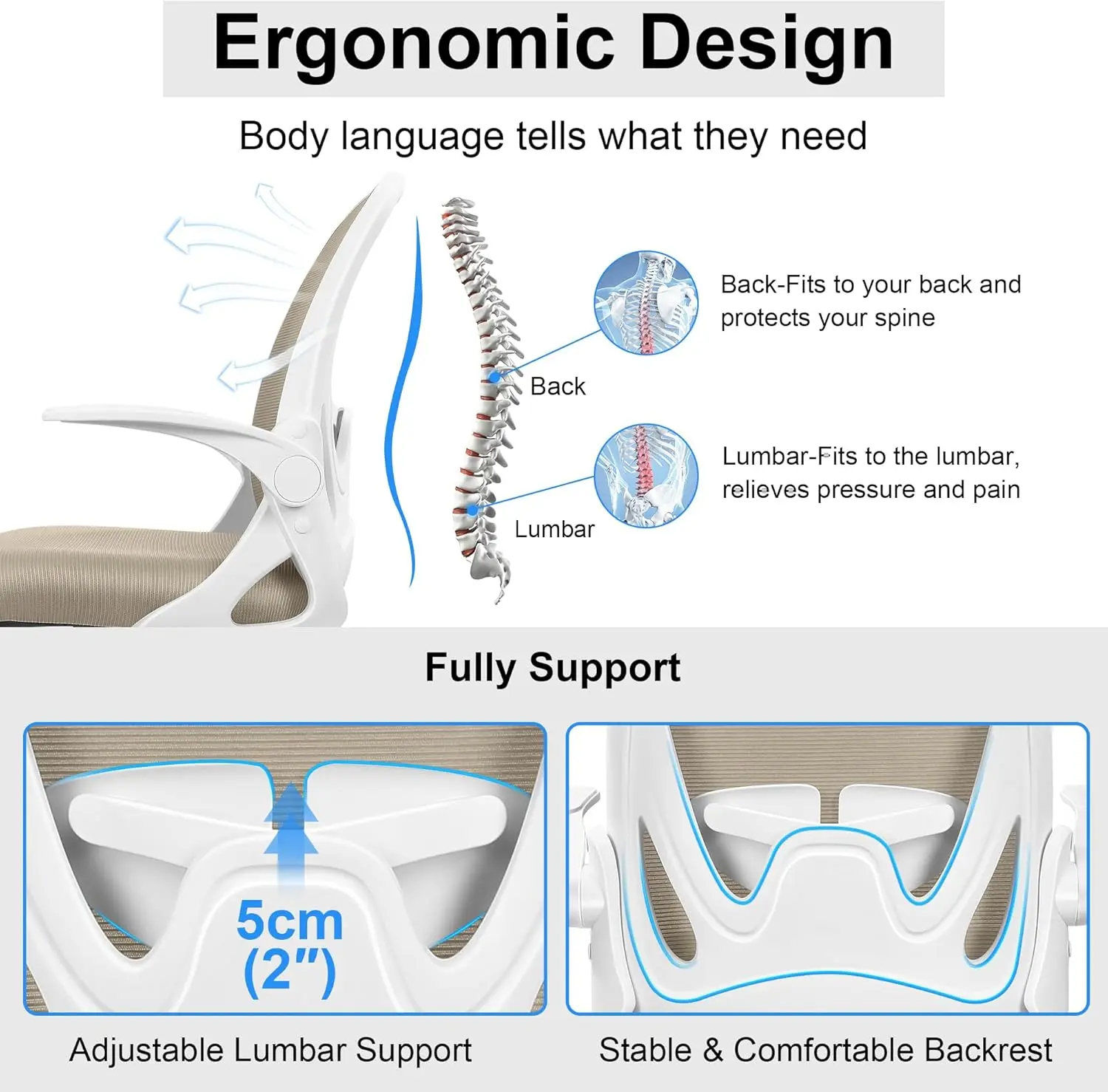 A high office chair with flip armrests for drawing, ergonomic computer upright office chair with lumbar support