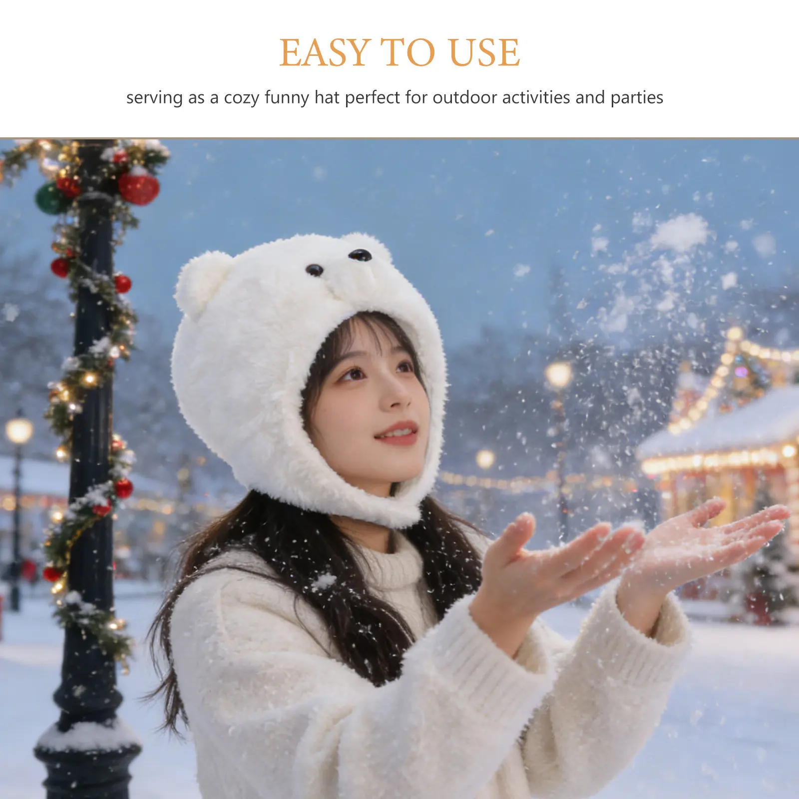 Gorro de Urso Polar para Crianças, Confortável e Quente para o Inverno, com Design de Orelhas Divertidas, Fantasia para Festivais