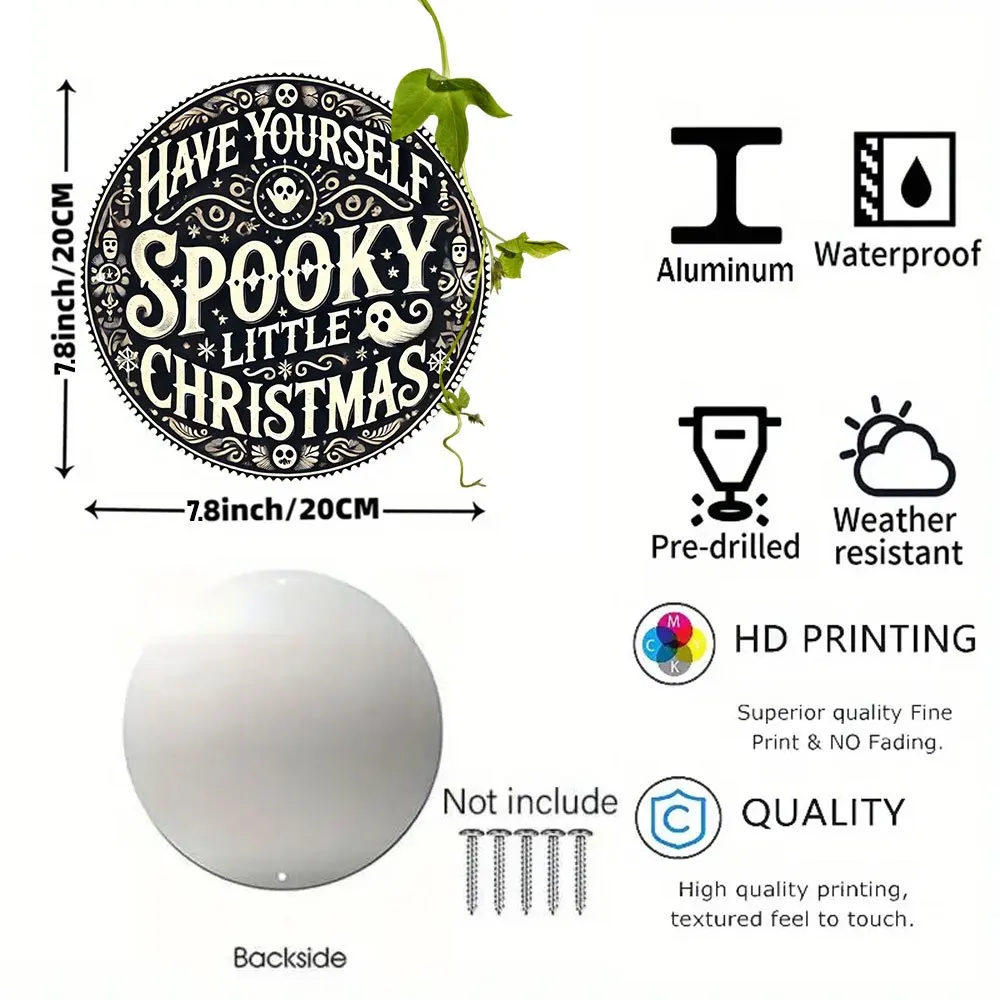 Have Yourself A Spooky Little Christmas 2D Round Metal Tin Sign 20x20cm Ghost Skull Gothic Iron Plaque Holiday Front Door Decor