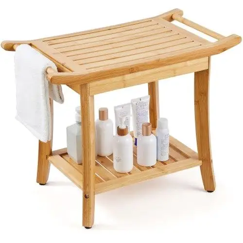 24x13.8x18.9in Bamboo Shower Bench - Stylish for bathroom Stool Chair for Safe, Relaxing Showers