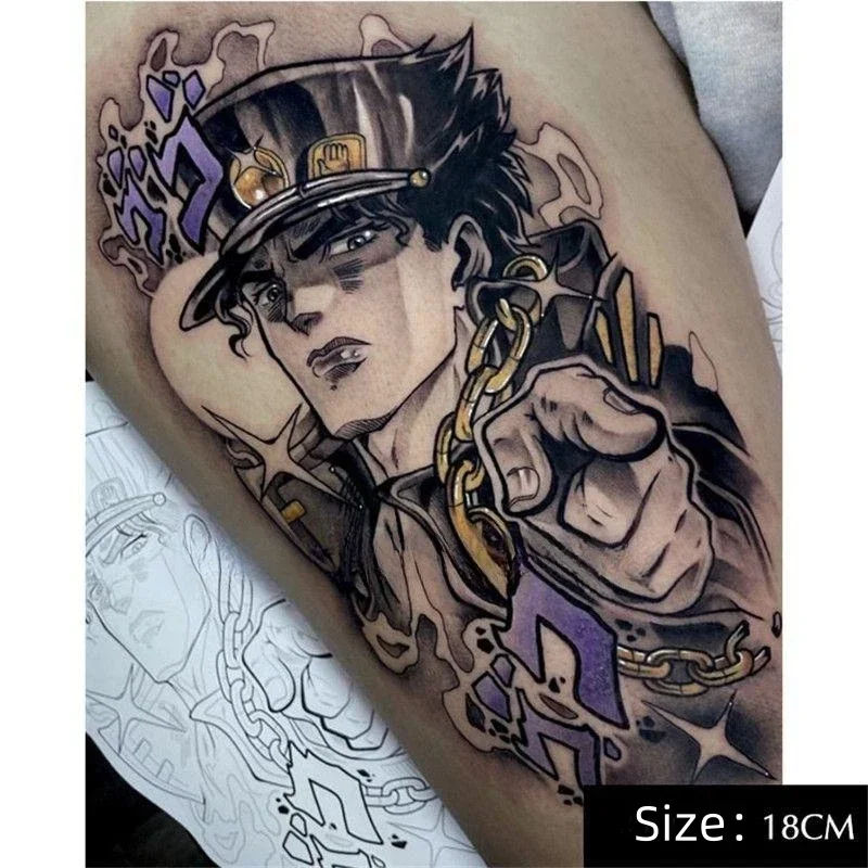 JoJo's Bizarre Adventure Anime Temporary Tattoos Cartoon Kujo Jotaro Tattoo Body Art Waterproof Fake Tattoo Sticker