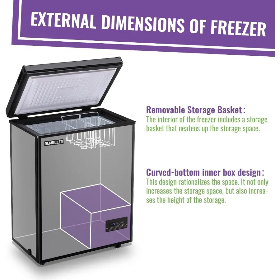 Deep Chest Freezer Mini Free-Standing Top Door Freezer with Electronic Display Screen and Electronic Thermostat for Precise Tem