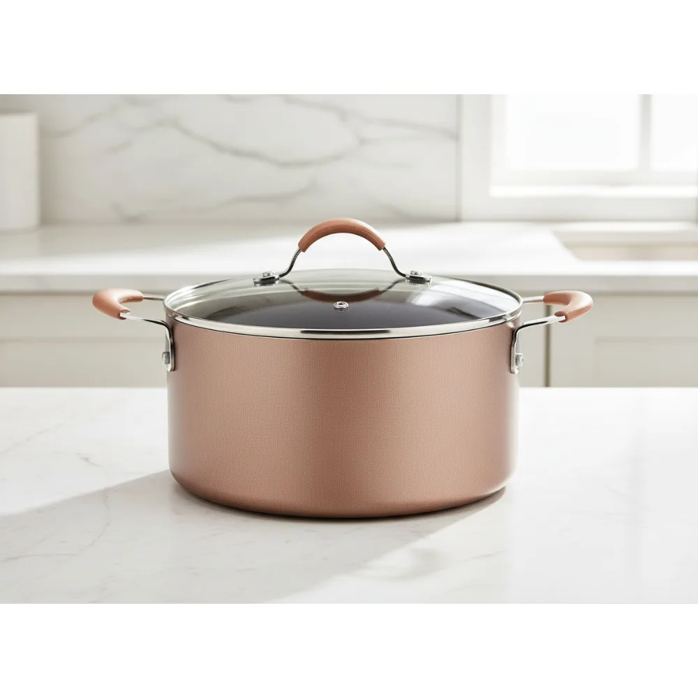 

Большая голландская кастрюля с антипригарным покрытием на 5 литров и крышкой, экологически чистая и можно мыть в посудомоечной машине для здорового приготовления пищи