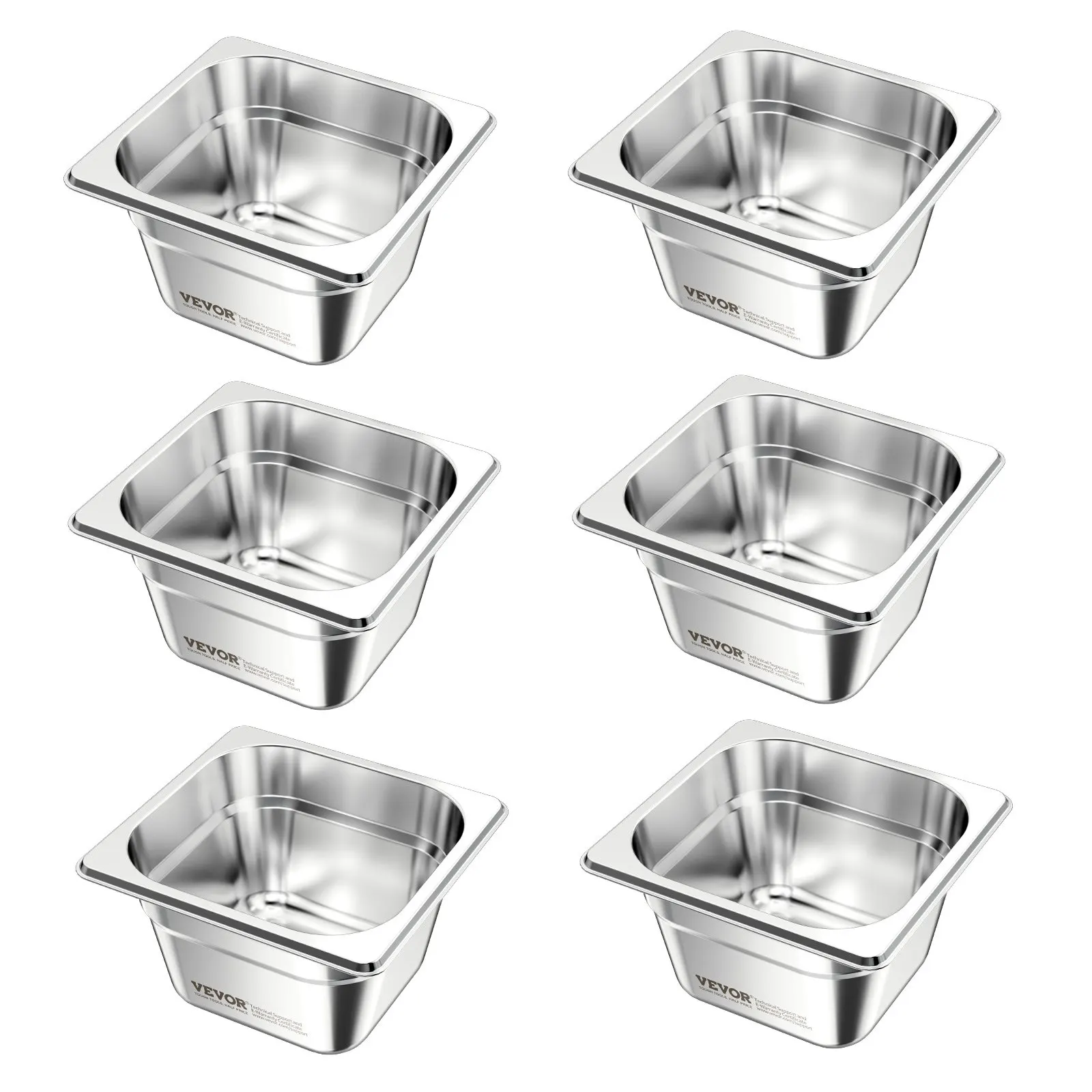 

6 Pack Stainless Steam Hotel Pans, 1/6 Size Table Steam Pan, 4 Inch Deep, Anti Jam Restaurant Supplies Reusable Rustproof