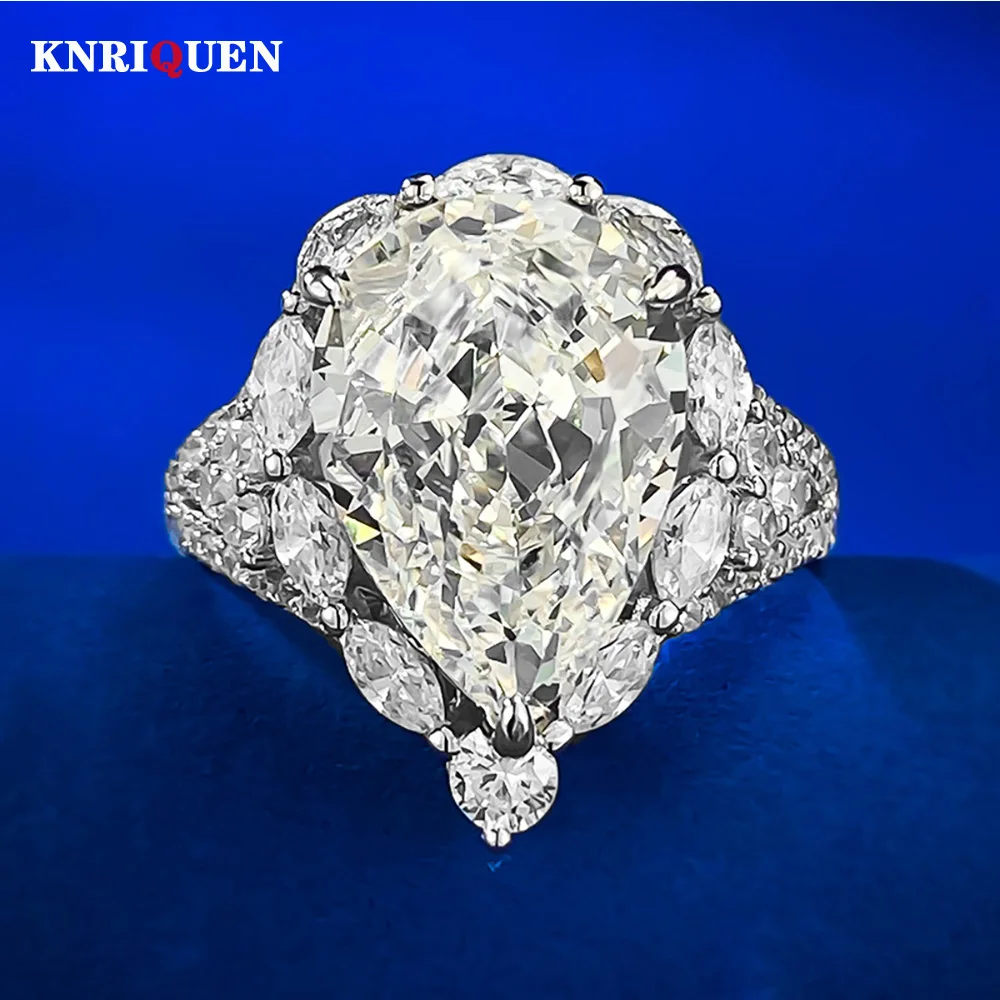 Luxury 100% 925 Real Silver Iced Cut 10*14mm White G Lab Diamond Rings for Women Engagement Ring Party Fine Jewelry Female Gifts