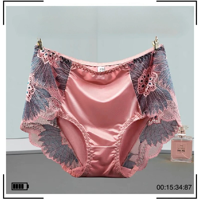 Mom's Plus-size Women's Underwear Mid-rise Seamless Comfortable Silk High-end Lace Antibacterial Pure Cotton Triangular Pants