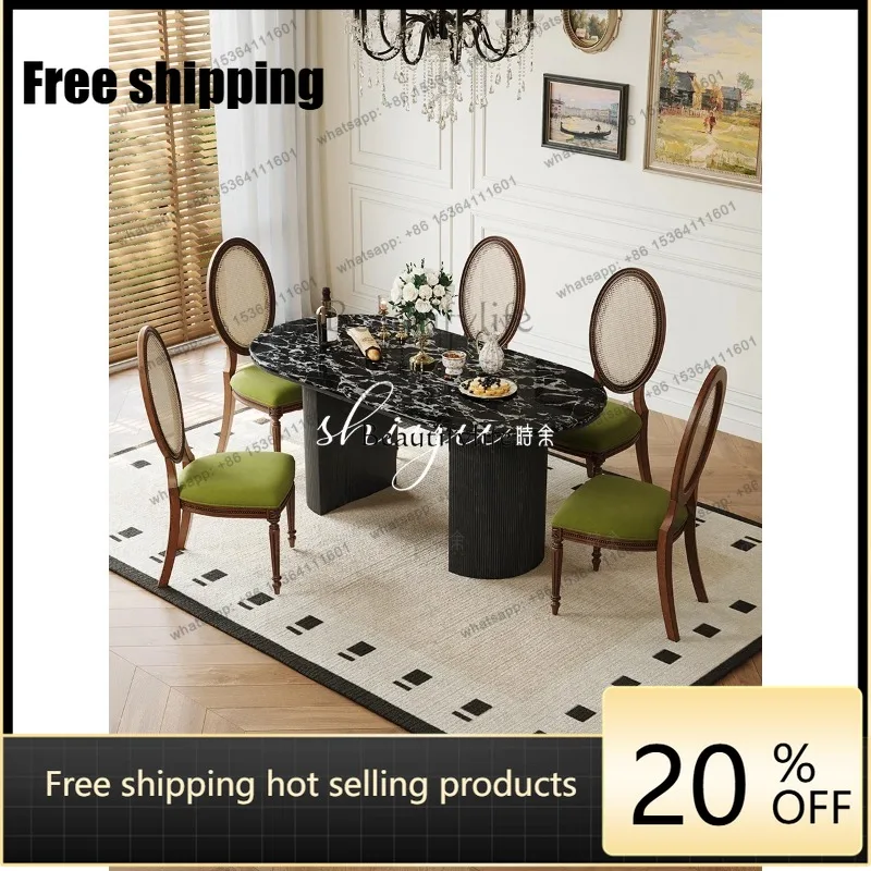 JJ Natural marble dining table French retro American solid wood dining table