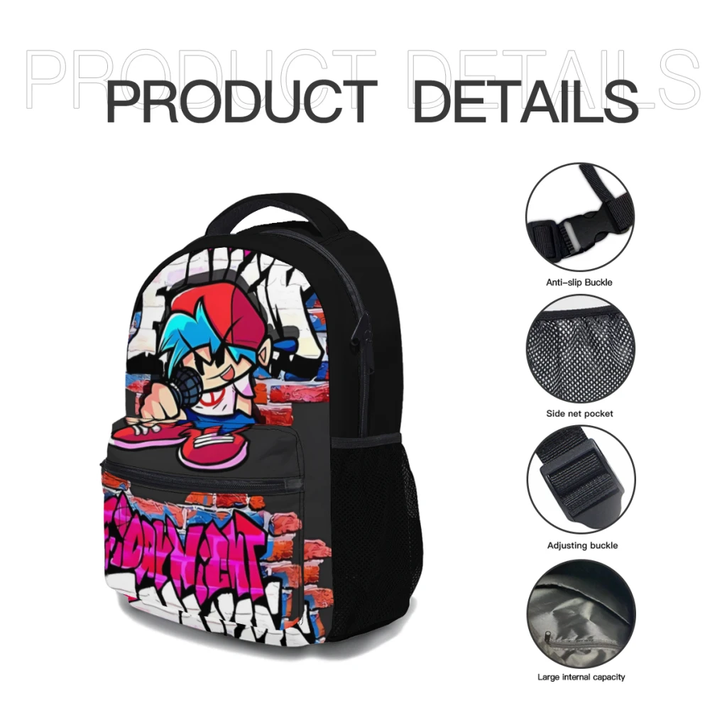 BoyFriend FNF. Brick wall Versatile Backpack Large Capacity Waterproof Backpack Washable Computer Bag Unisex