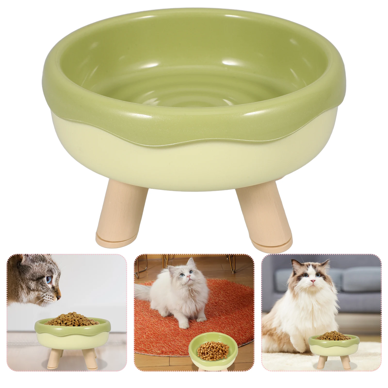 

Lovely Elevated Raised Pet Feeding Reusable Wear-Resistant Daily Use Cat Food Water Bowl Wide Shallow Design Ergonomic Floor Cat