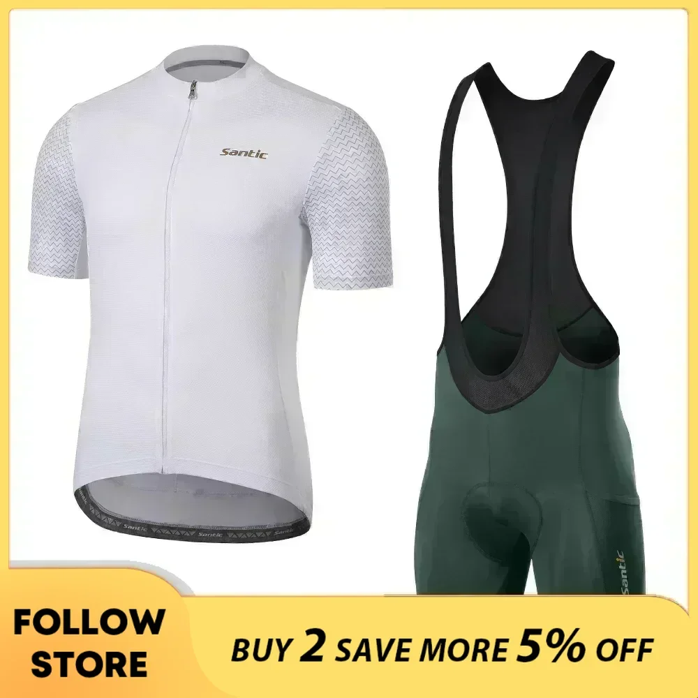 Santic Heren Fietssets Zomer MTB Fietsshirts Bib Shorts 4D Gevoerd Rijden Sport Sneldrogende Kledingsets Aziatische maat