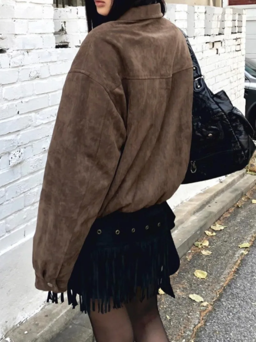 Women's Winter Thiened Suede Jaet Double ket Retro Versatile Cotton Coat Warm Faionable Small Size Friendly Outerwear