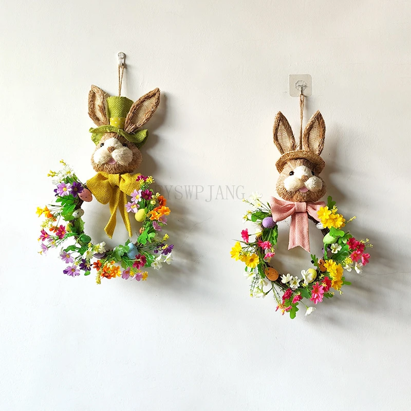 

2pcs Easter Egg Bunny Set Living Room Blessing Word Wall Hanging Decoration Wall Decoration Wall Hanging New Year Wreath