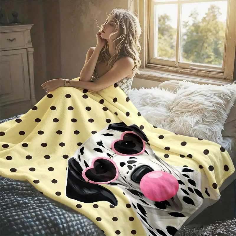 Dalmatian Heart Shades Dots Flannel Blanket Perfect for Sofa Office Bed Travel Sleep Read Relax Camping Four Season Use