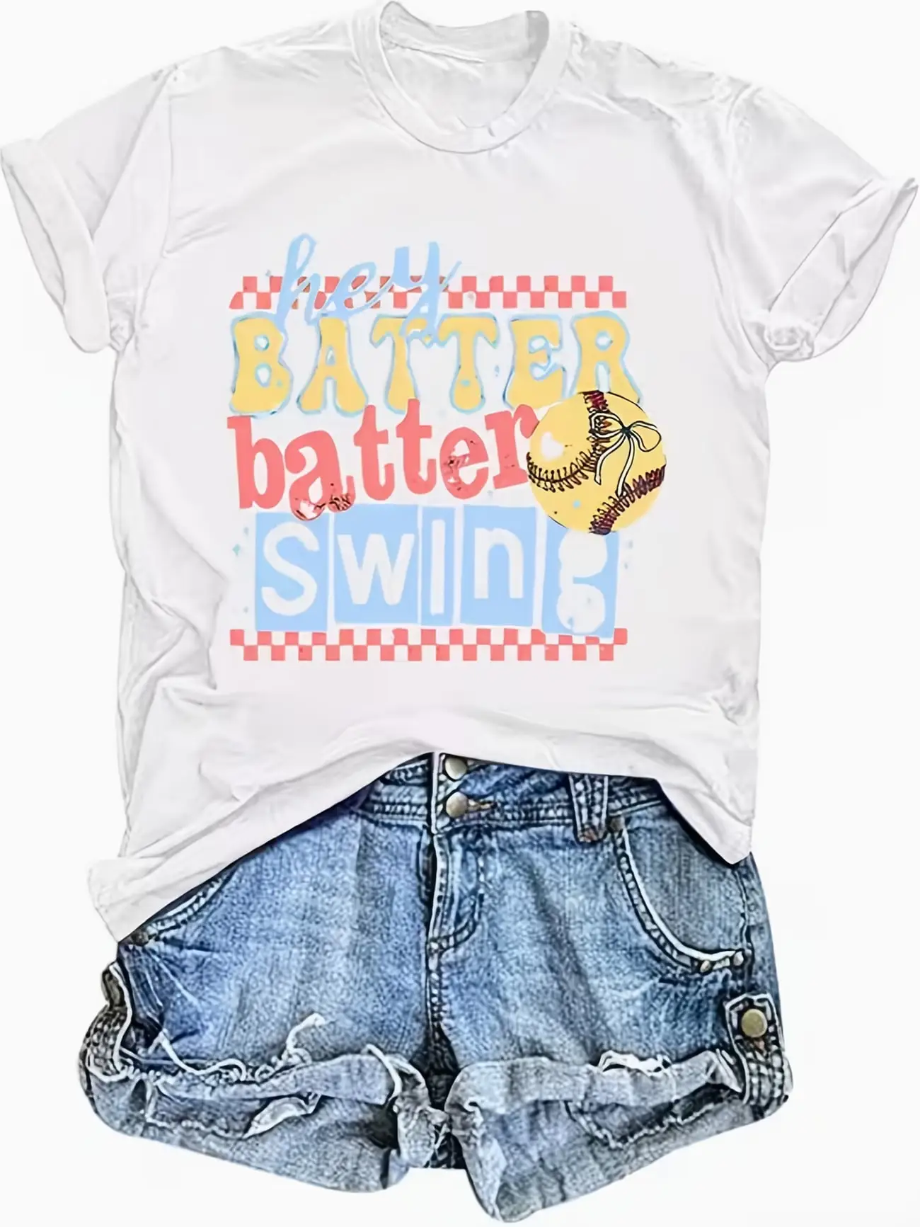 

Plus size women's short sleeve T-shirt Hello Batter Batter Swing soft and comfortable fabric summer outfits women's clothing