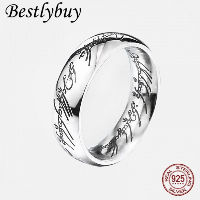 

S925 Silver European American Film and Television Same Style Retro Simple Sanskrit Couple's Ring