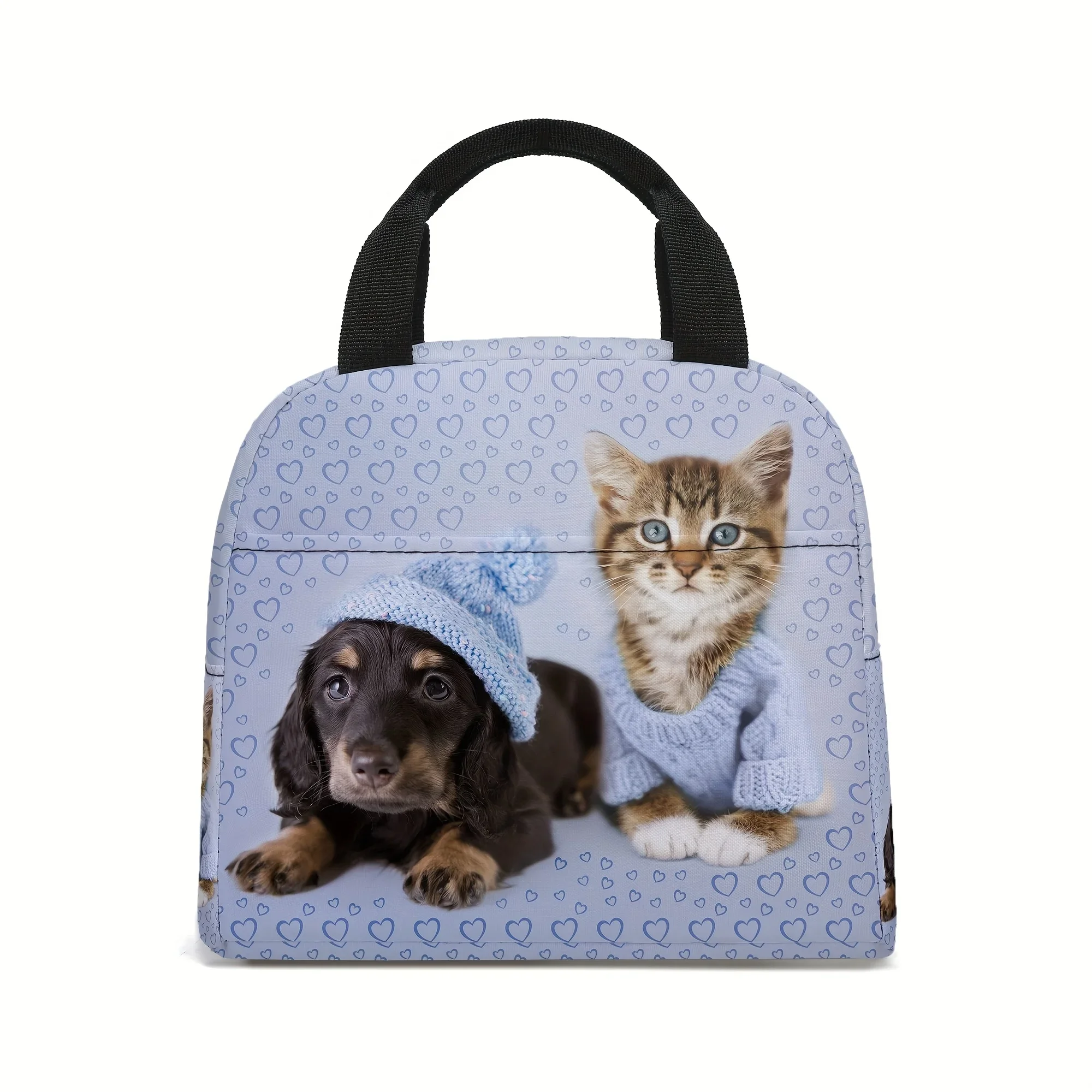 Cat & Dog Lunch - Cute Pet-Themed Insulated Cooler Tote with Cute Cat & Dog Face, Non-Food Contact Cooler Suitable for Work, Tra