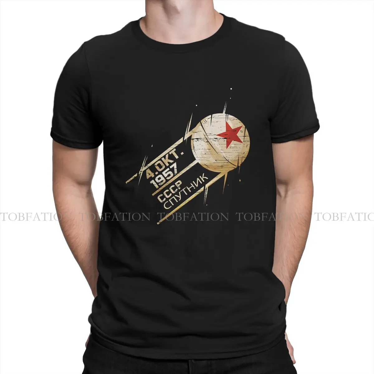 CCCP USSR Russian Soviet Union Sputnik Space Satellite 1957 T Shirt Men\'s Tees Summer 100% Cotton Clothing Crewneck TShirt