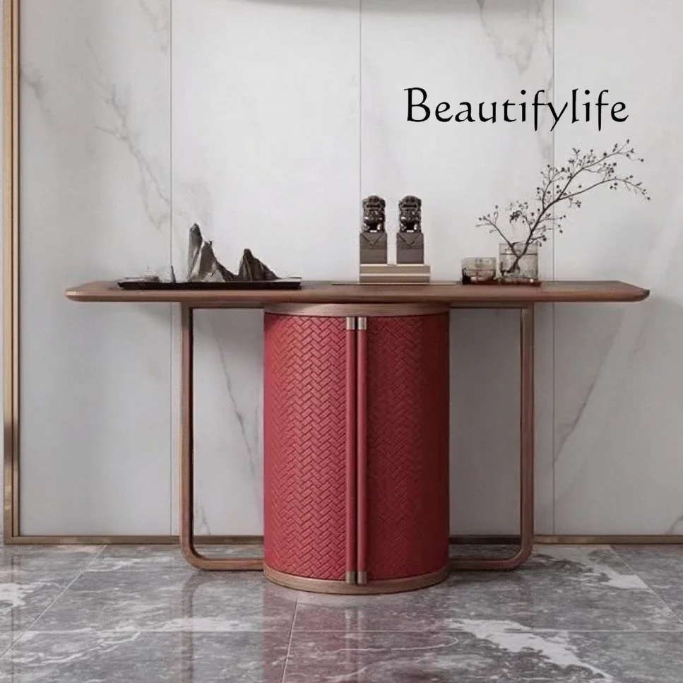 

New Chinese-style table, black walnut porch cabinet, new curved high-end household solid wood entrance designer model