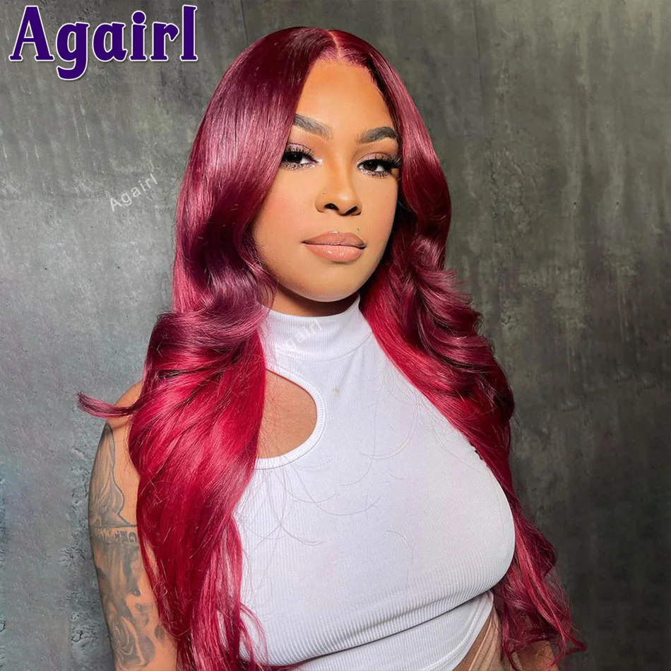 

Ombre Red 99J 200% Body Wave 13x6 Lace Frontal Human Hair Wigs Brazilian Remy 34Inch 6X4 Lace Closure Wigs Ready Wear for Women