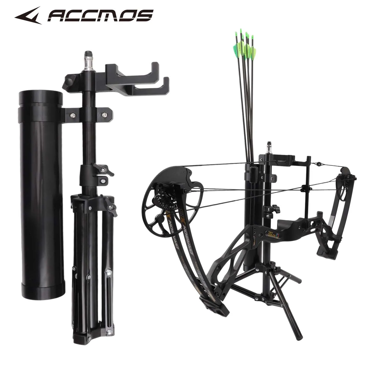 ACCMOS Multi‑Functional Bow Stand Tripod, Archery Bow Holder with Arrow Tube & Phone Mount for Compound Recurve Bow