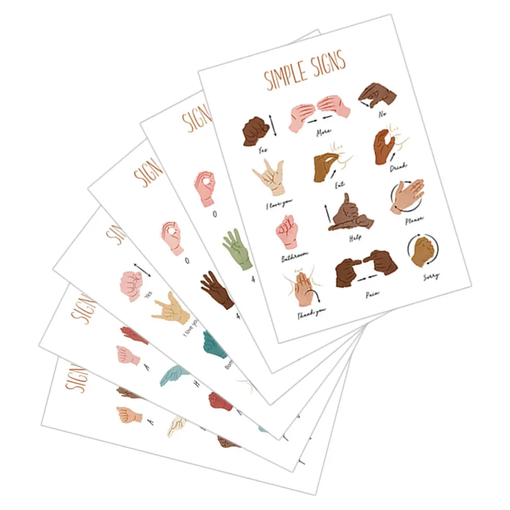 6pcs Sign Language Learning Posters For Beginners Classroom Decorations Educational Alphabet Poster Canvas Material Kids