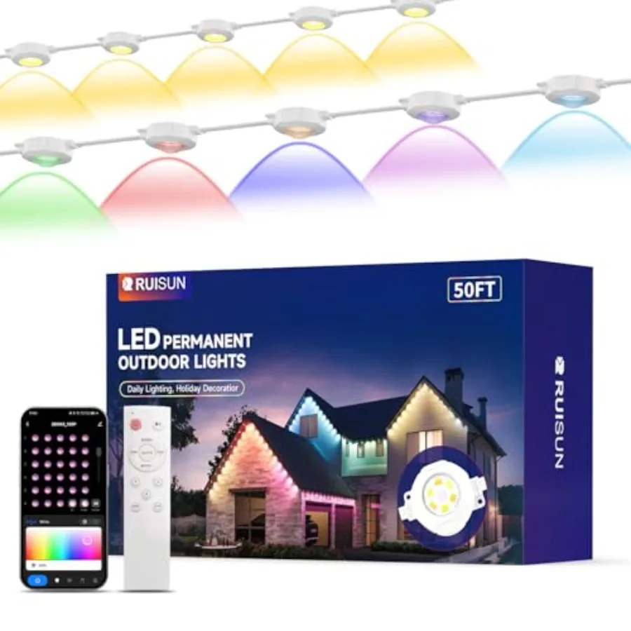 

Permanent Outdoor Lights for House 50Feet with 30 RGBCW LEDs for Christmas Daily and Holiday Lighting Eave Lights for Outdoor D