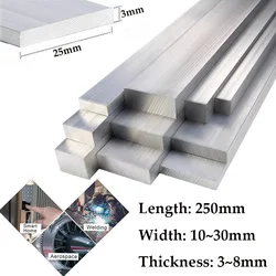 Aluminium Alloy 6061 Rectangular Flat Bar Square Rod Plate Metal Strip Solids Stock For CNC Length 250mm