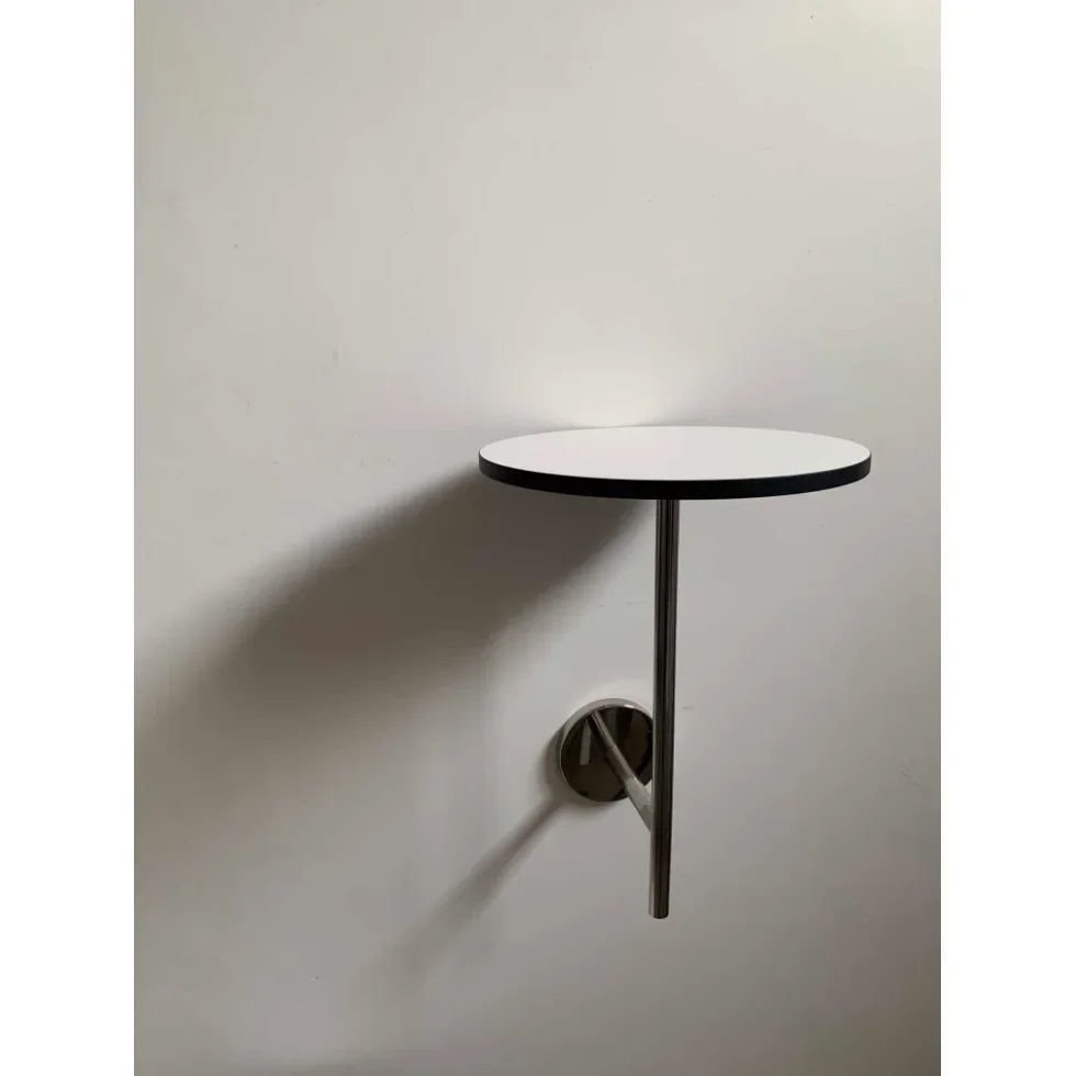 

Pre-loved wall-mounted table, rusty steel, deck side table, coffee table