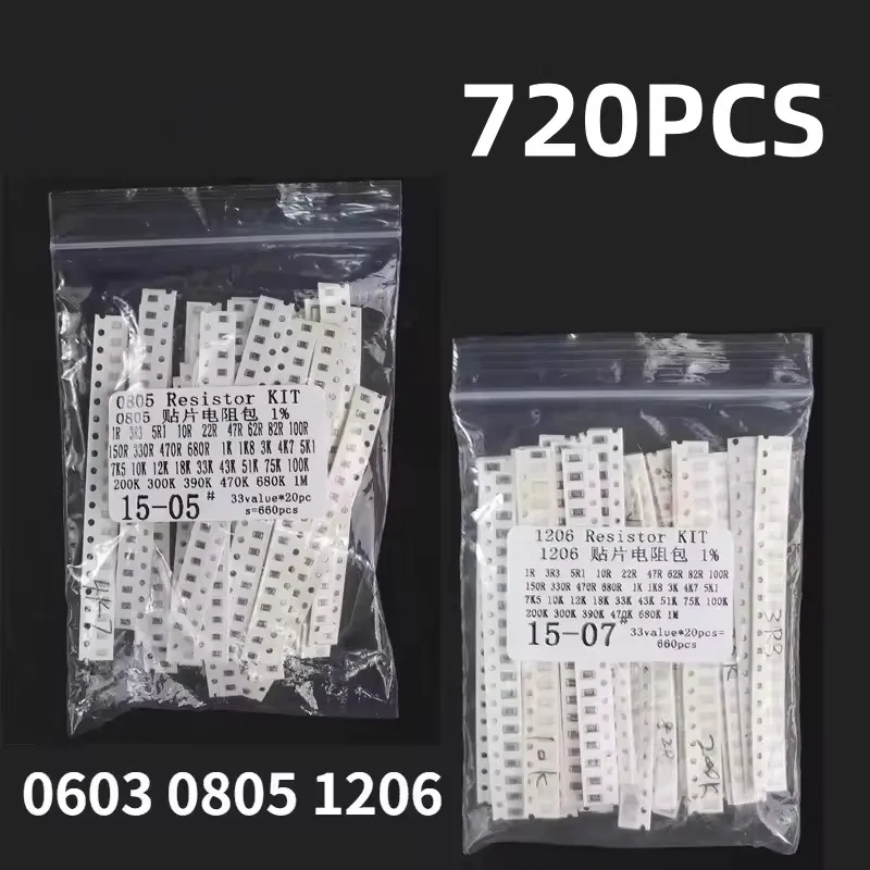 720pcs SMD Surface Mount Capacitor Sample Pack 0603/0805/1206 1PF-10UF 36 Types 20 Each for Electronics Repair And DIY