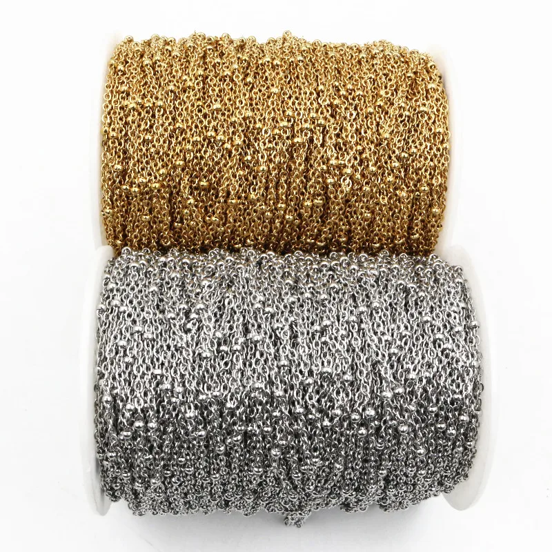 5 Meters Never Fade Stainless Steel Gold Plated Cross Ball Necklace Chains For DIY Jewelry Findings Making Handmade Supplies
