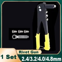 Hand Rivet Gun Manual Nut Core Pulling Riveter Nail Tool 4 Dies 2.4mm 3.2mm 4.0mm 4.8mm Nutsert Riveter Gun Hand Tool Repair Kit