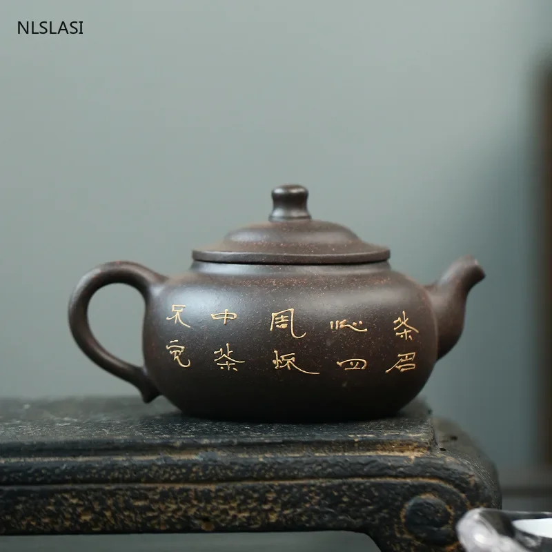 Chinese Yixing tea pot purple clay filter teapot beauty kettle Raw ore Black gold purple sand Handmade Tea set Authentic 200ml