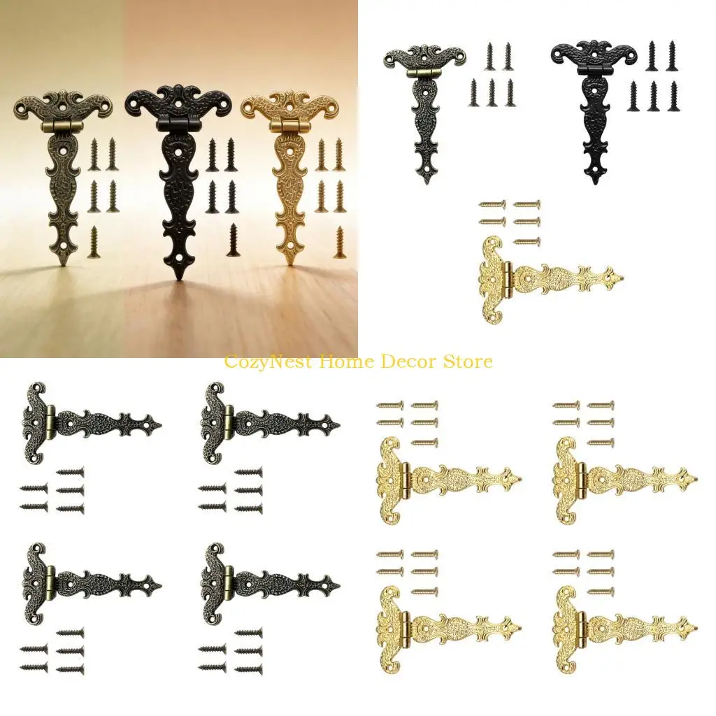 92MF Embossed Lid HingeSet with Screws for Wooden Trinket Chests and Craft Work