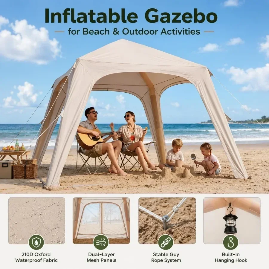 Quick-Setup Inflatable Gazebo with Manual Air Pump Included; Waterproof Gazebo with Stove Jack Design, Portable and Easy to Car