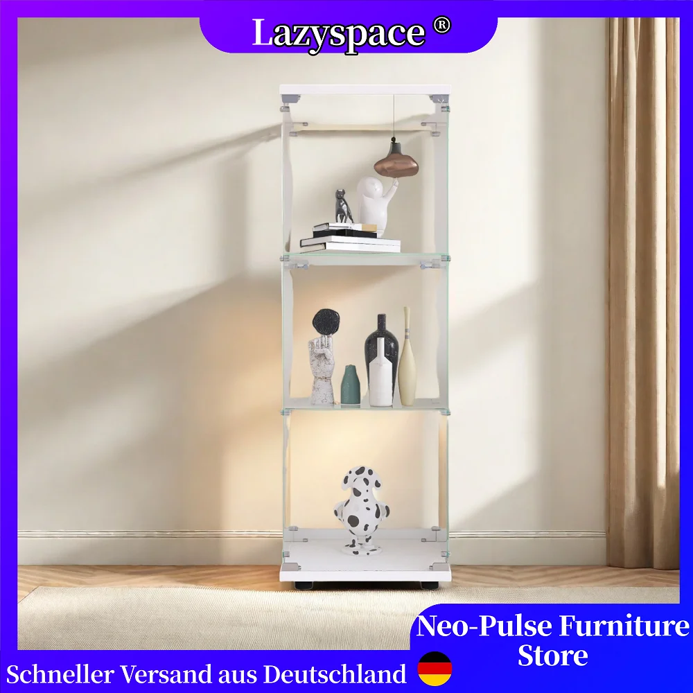 Armadi per curiosità Lazyspace a una porta, vetrina in vetro con 3 ripiani, libreria in vetro da terra per soggiorno camera da letto