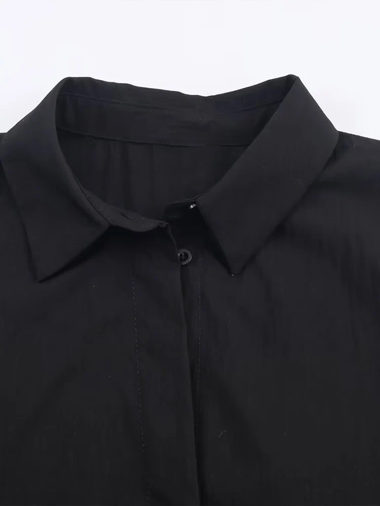 European style new women's fashion, versatile, simple and elegant solid color poplin shirt with ribbon embellishment