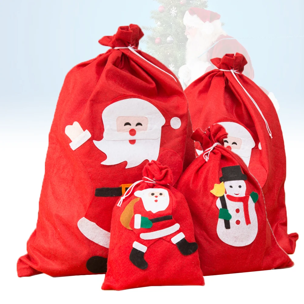 

4pcs Christmas Gift Bags Reusable Eco-Friendly Candy Bag For Holiday Party Favors Decor Treat Pouch Storage Organizer Gift