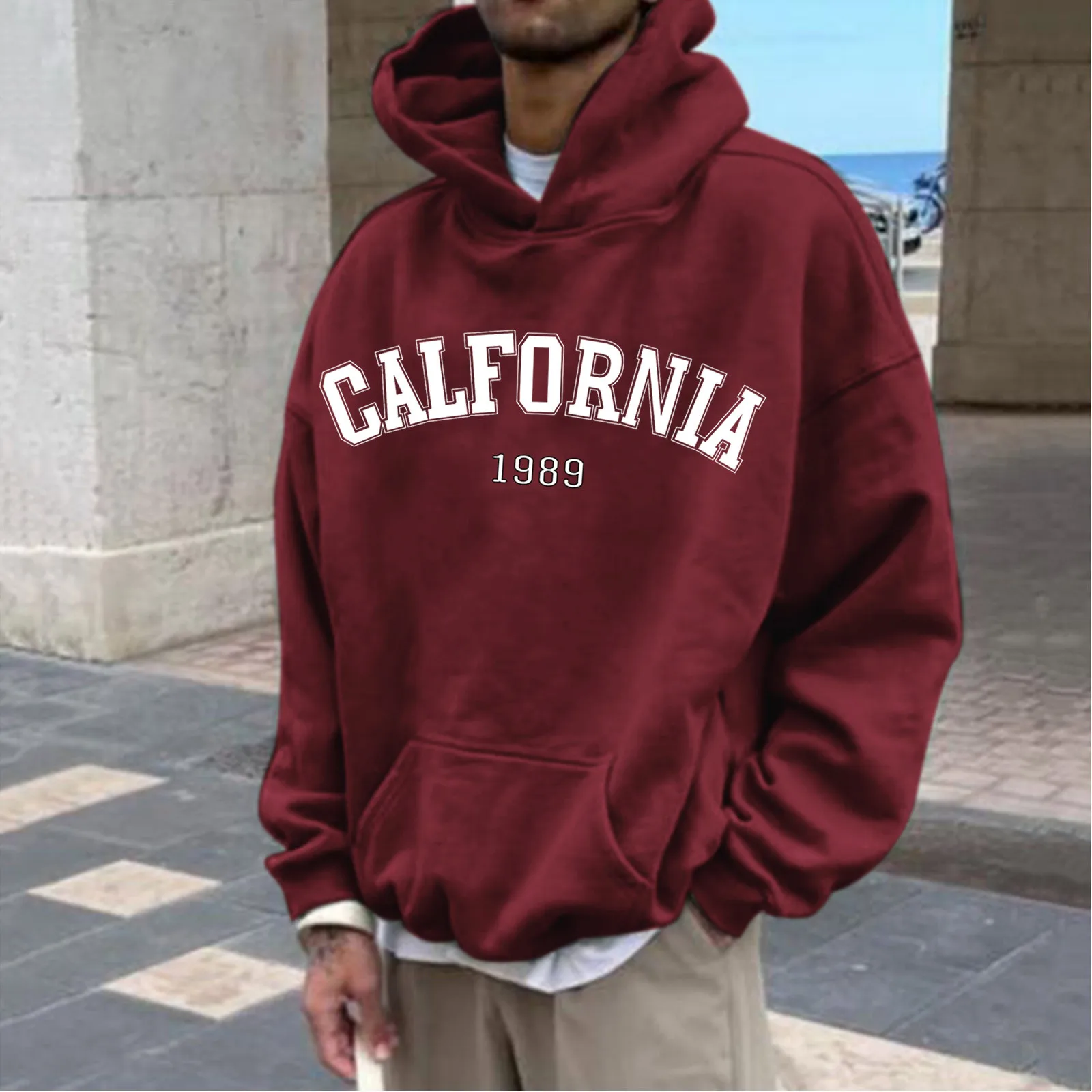 Sudadera con capucha con estampado de California para hombre, jerséis de Hip Hop con bolsillo de gran tamaño, ropa de calle deportiva suelta, chándales