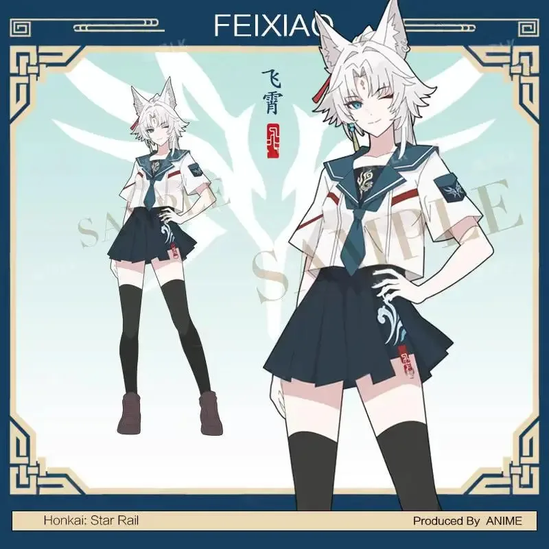 

Honkai Star Rail Feixiao Косплэй JK униформа футболка топы плиссированная юбка матросский костюм комплект костюм для девочек и женщин уличная одежда