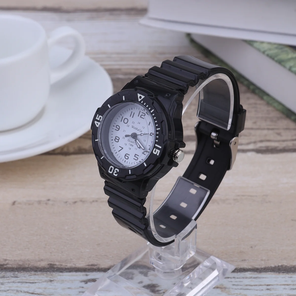 

Kids Quartz Silicone Band Watch Black White Sports Wristwatch Children Boys Girls Arabic Numerals Display Children Quartz Watch