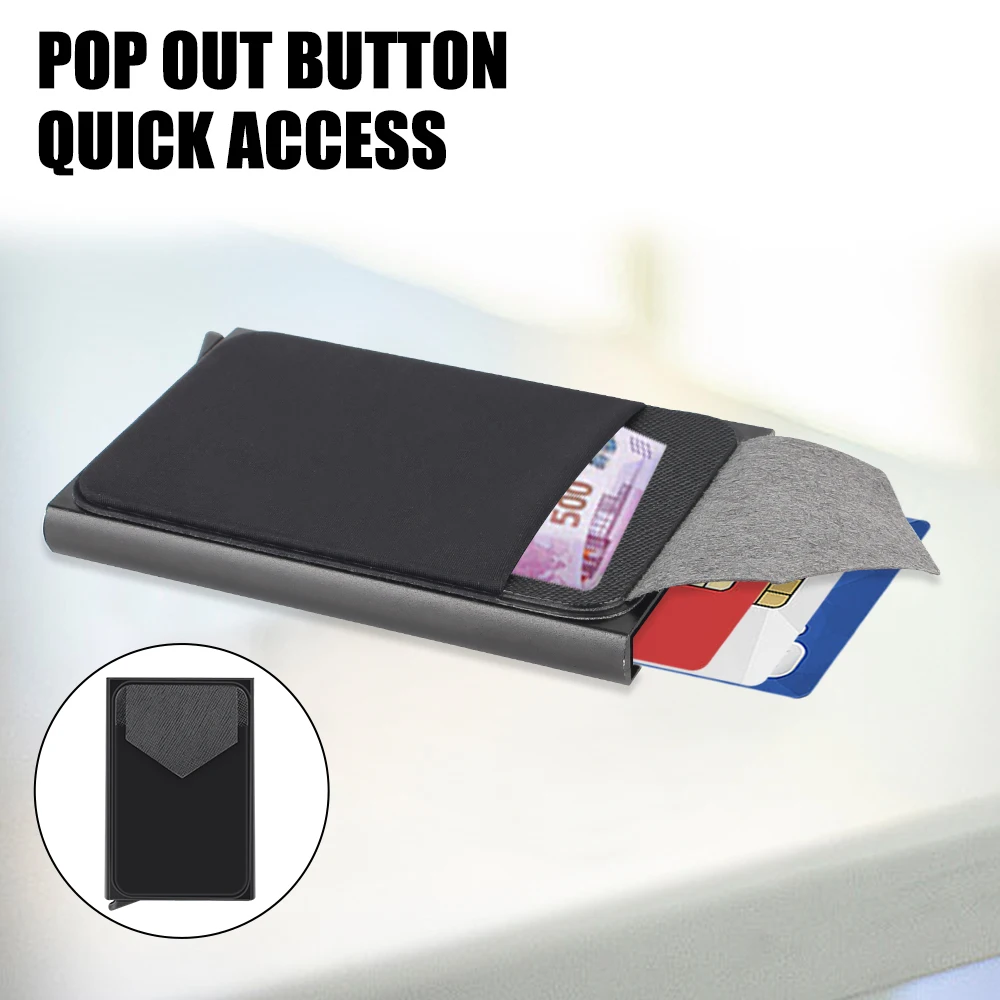 Automatic Pop Aluminum Credit Card Box With Elasticity Back Pouch Ultrathin ID Card Credit Card Holder RFID Wallet