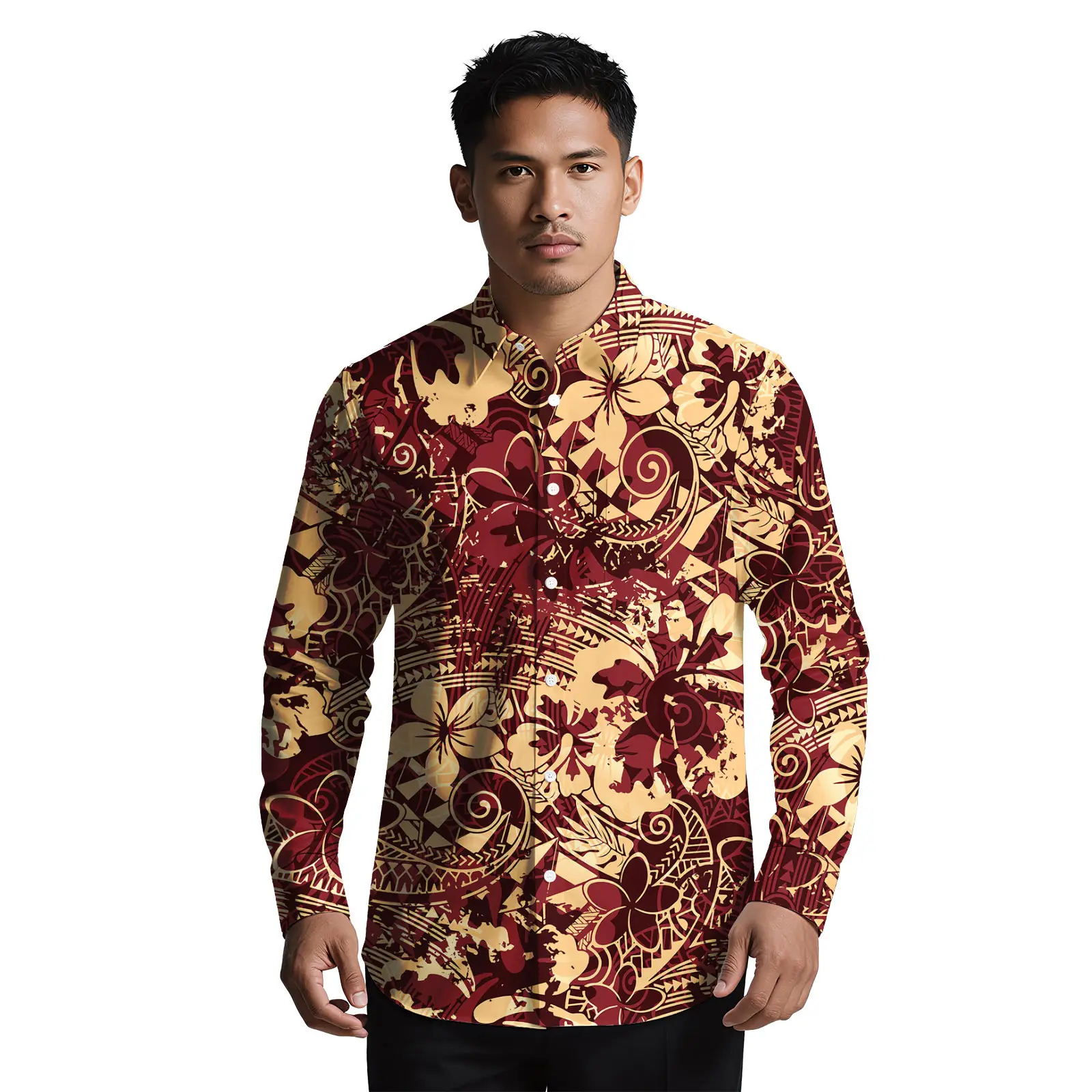 ملابس شاطئ هاواي شعار مخصص ساموا مطبوعة قمصان رجالية عصرية ألوها قمصان بولينيزية تصميم قبلي غير رسمي قميص للرجال #5