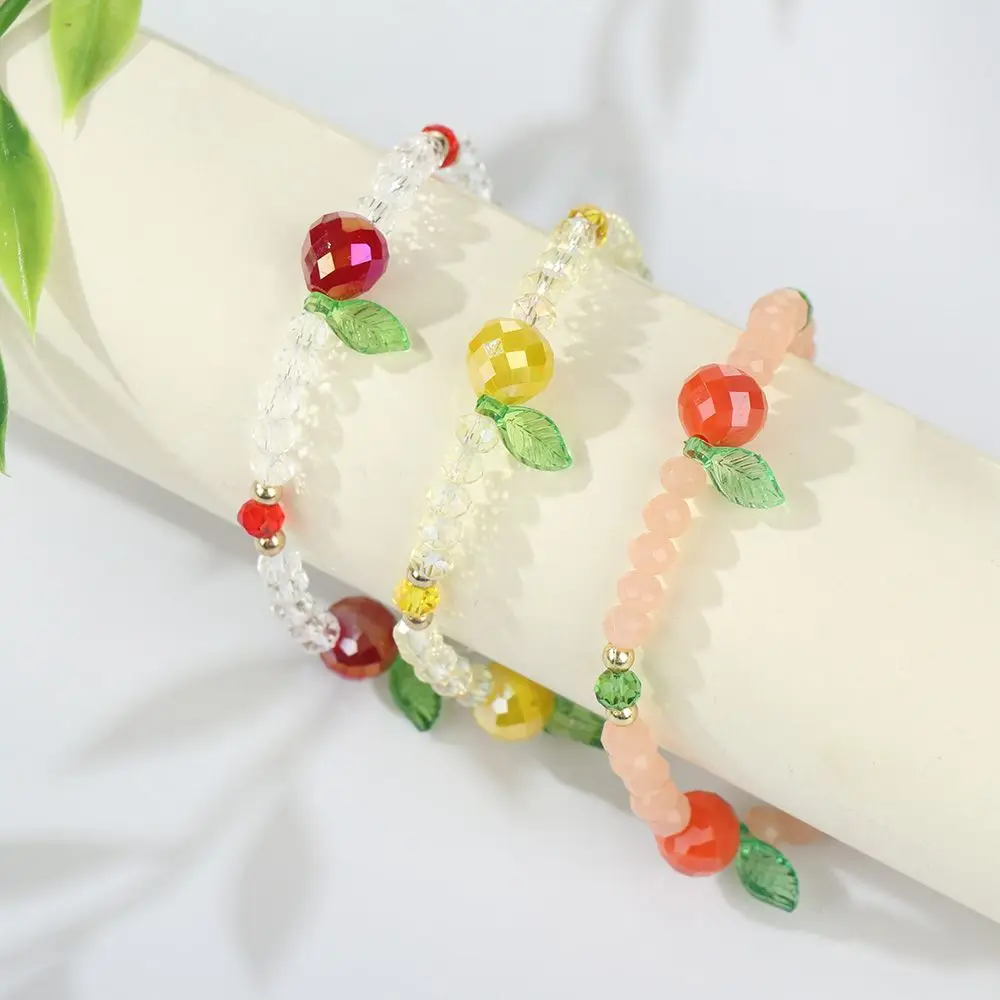 Korea Lovely Fruit Crystal Beaded Bracelet Sweet Colorful Elastic Rope Bracelets for Women Girl Jewelry Gift