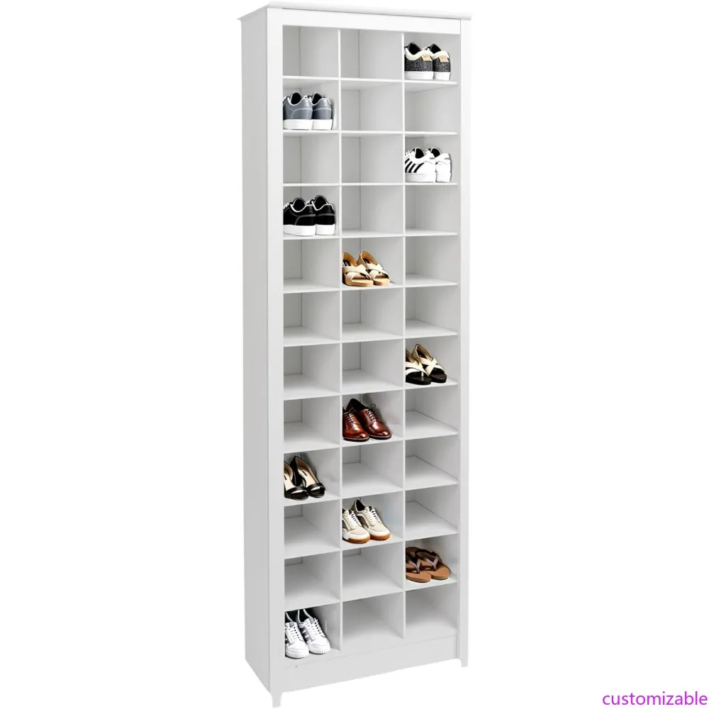 

Белый высокий шкаф для хранения вещей с 36 кубиками для обуви для прихожей, 13 x 23,5 В x 72,5 В.