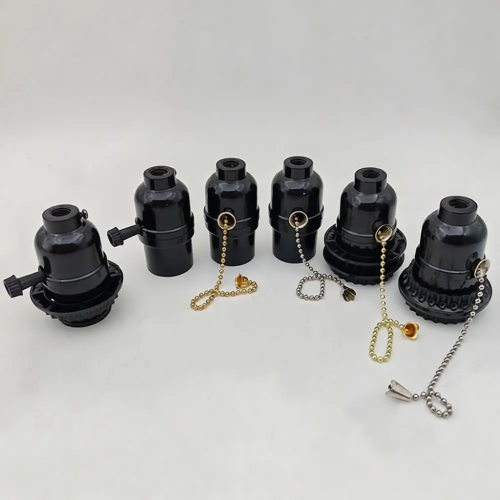 Bakelite E27 Light Socket Black Threaded Base Pull Cord Switch Connector Modern Home Lighting Fixture Maintenance