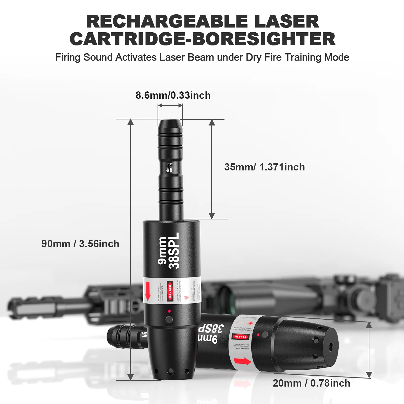 9MM38SPL/Cal 223Rem/12GA/22LR.243/45ACP 2-in-1 dry fire laser training tube, high-precision static stability calibration mode