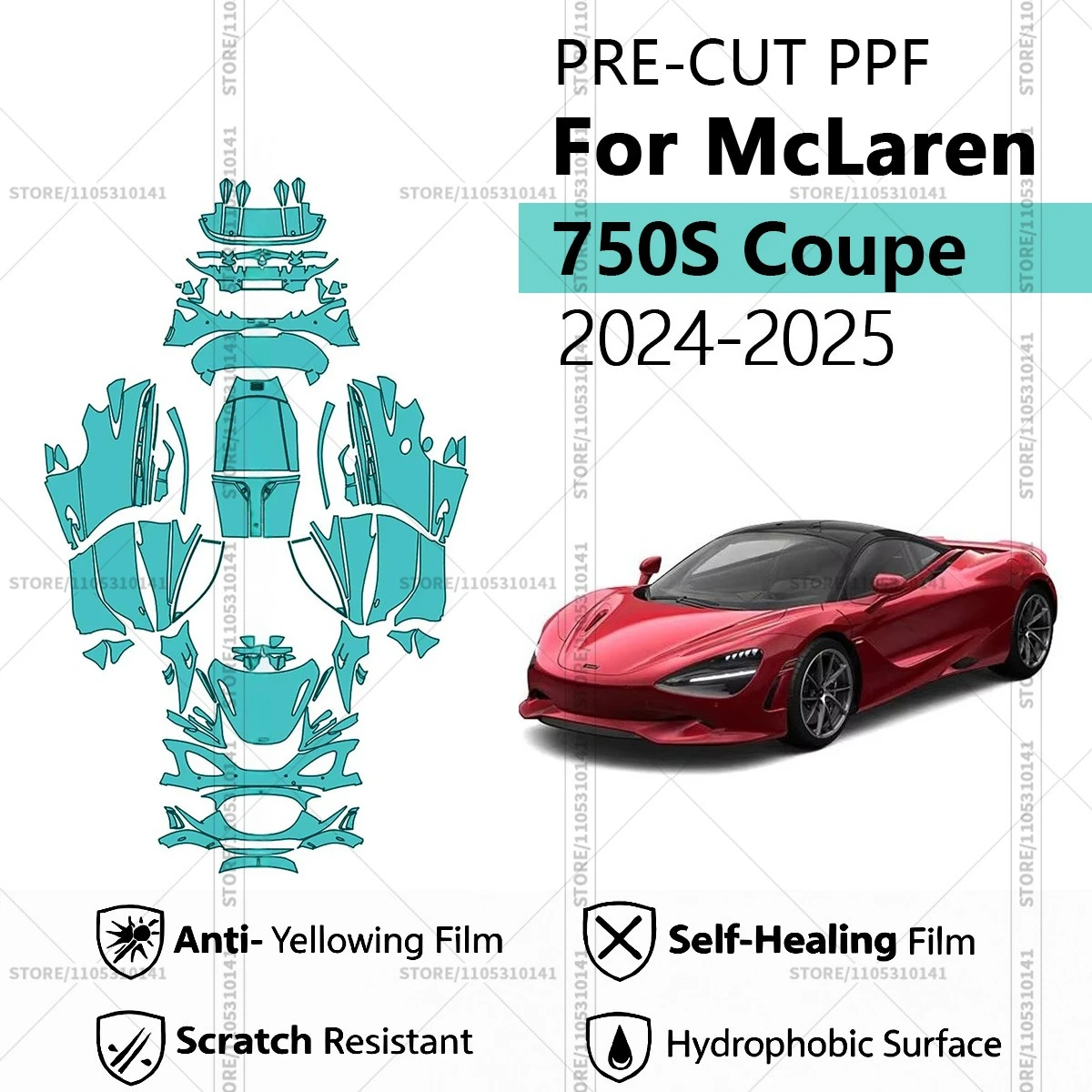 Pre-Cut Paint Protection Film PPF Transparent Car Film Automotive PPF Full Vehicle For McLaren 750S Coupe 2024-2025 Professional