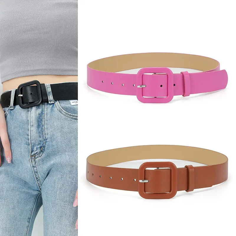 simplicity PU Leather Belts for Women Square Pin Buckle Jeans Candy color Belt Chic Luxury Brand decoration Female Waistband